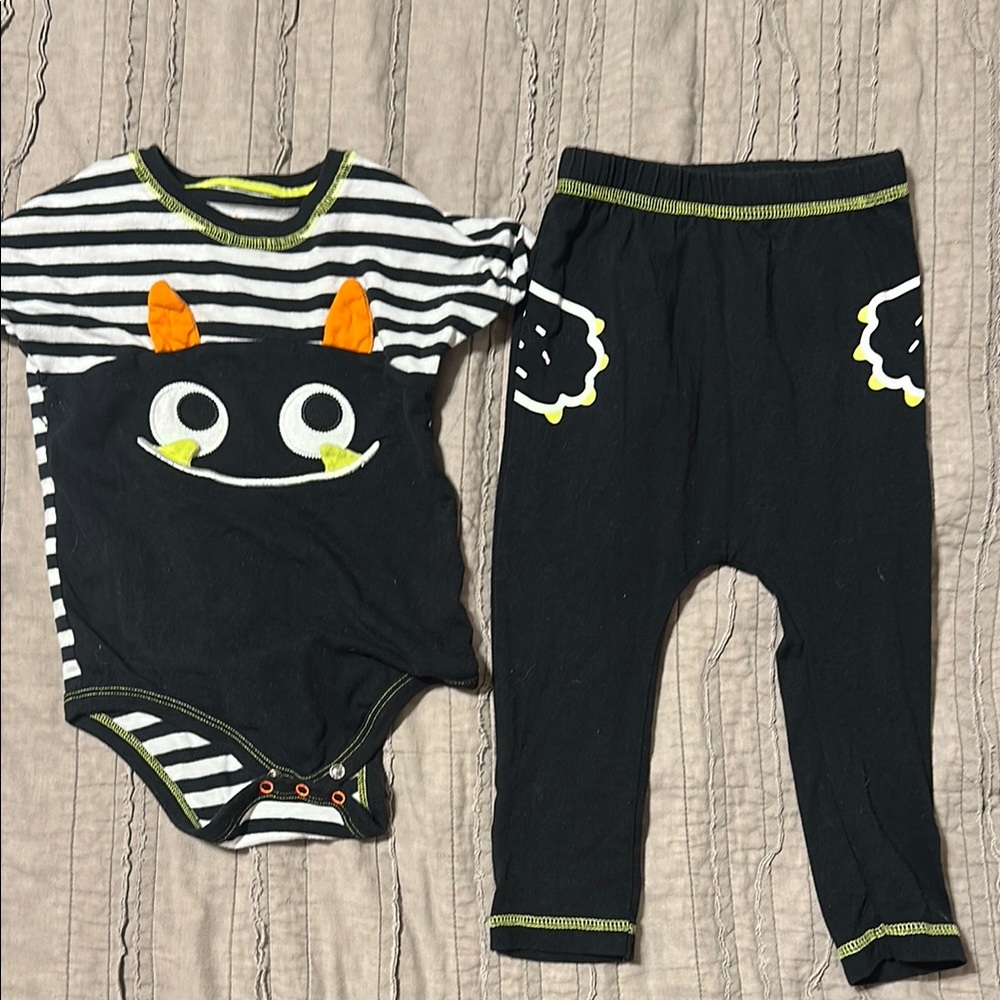 Cat & Jack Striped Black and White Monster Onesie Set
